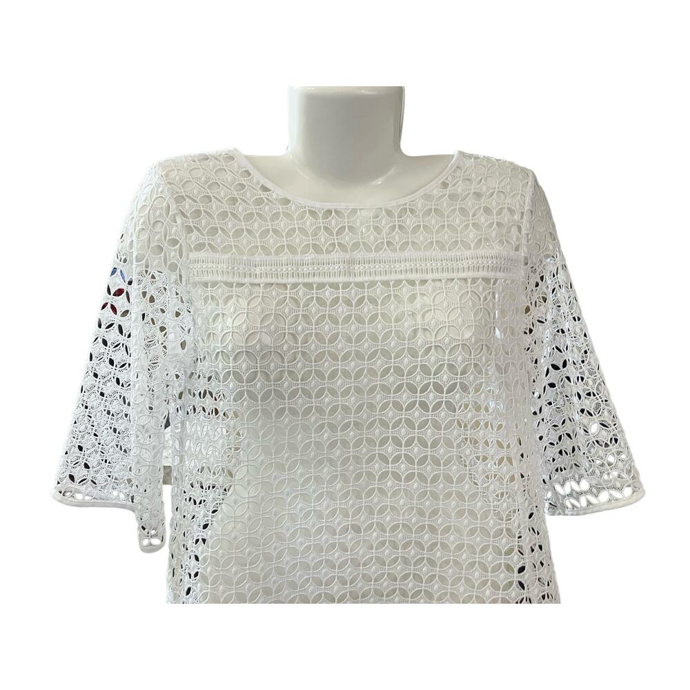 Loft Women's White Crochet Open Knit Elbow Feminine Elegance Overlay Top SZ XS - Picture 4 of 11